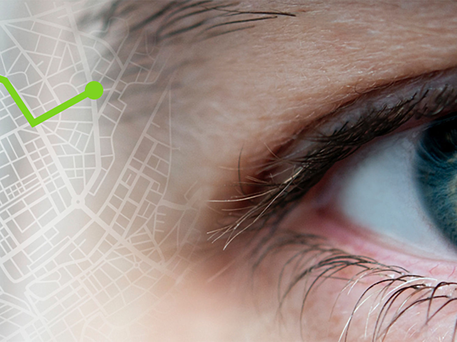 decorative image of a close up of an eye with a map graphic overlaid